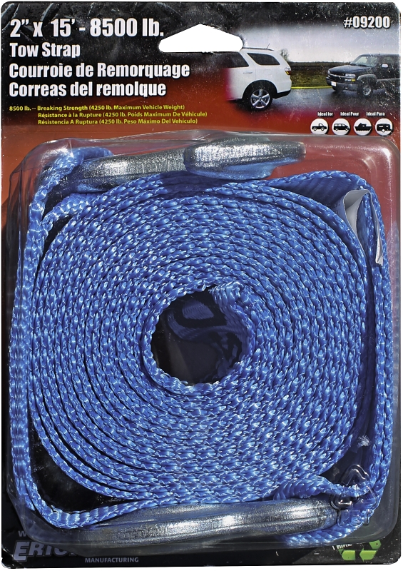 Erickson 09200 Tow Strap, 4250 lb, 2 in W, 15 ft L, Polyester, Red